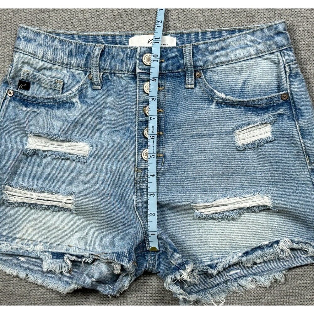 KanCan Denim Distressed Shorts Womens Size S Blue Light Wash Button Fly Mid Rise - Picture 7 of 11
